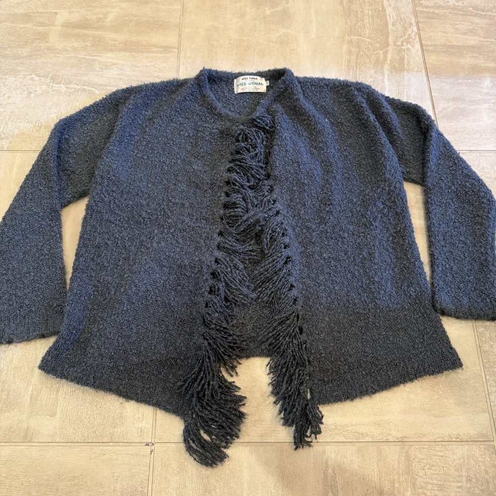 Wild Thing of Chico CA Wild Woman Cardigan Open Front‎ Fringe S M Lagenlook